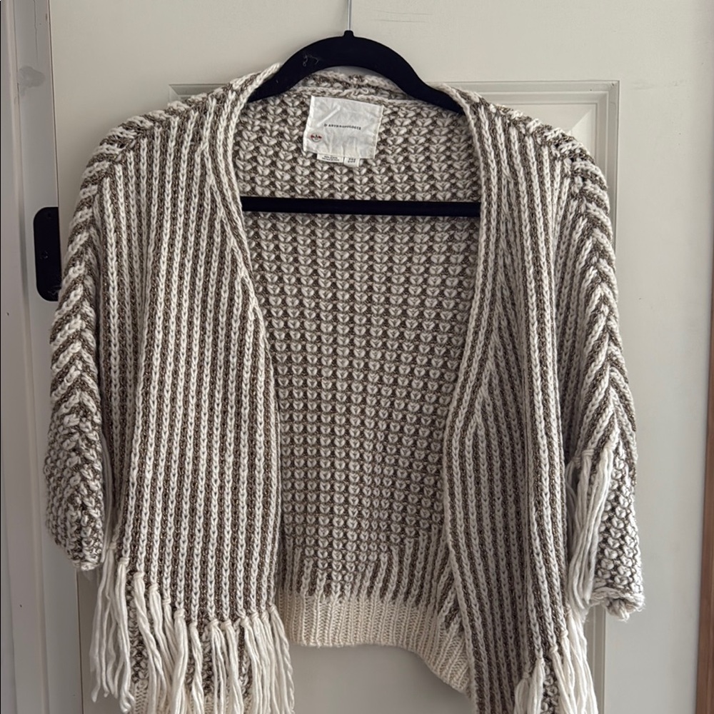 Anthropologie Cream and Brown Cardigan Sweater
